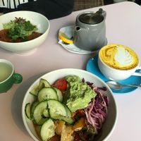 Rainbow bowl and Vegan Chilli  at Hula Juice Cafe in Edinburgh