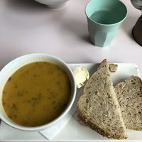 Their soup of the day which was carrot and coriander, so nice  at Hula Juice Cafe in Edinburgh