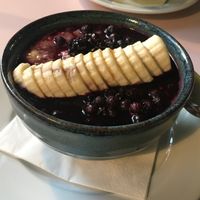 Blueberry porridge hold the honey add maple syrup and banana  at Hula Juice Cafe in Edinburgh