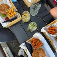 Vegan beetroot burger and sweet potato fries  at Krowa Na Wypasie in Pobierowo