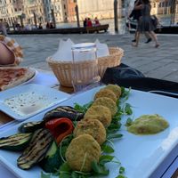 Falafel dish. Actually very filling! Beautiful spot to sit and chill by the Grand Canal and watch the world go by. at Caffe Vergnano 1882 - Rialto in Venice