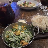 Mushroom burger with a side of Caesar salad   at Teva in Rio De Janeiro