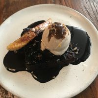 Chocolate brownie with caramelised banana and coconut and banana icecream  at Teva in Rio De Janeiro