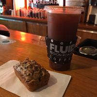 vegan banana bread and iced americano  at Fluid Coffeebar in Valparaiso