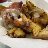 A terrible photo of an otherwise delicious half vegan chik’n shawarma  at Tal's Hummus in New Orleans