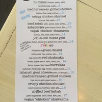 menu pt 1 at Tal's Hummus in New Orleans