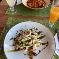 Sea star salad and tempeh noodles.   at Sea Vibe in Santorini