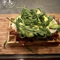 Savory vegan waffle with vegan hard boiled eggs   at The Sister in Brussels