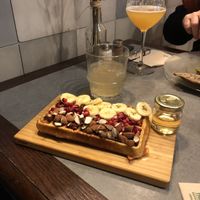 pomegranate waffle (pomegranates, bananas, almonds & agave nectar)   at The Sister in Brussels