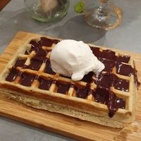 Black and ice cream waffle at The Sister in Brussels