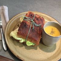 Vegan forever and ever focaccia with veggie soup at The Sister in Brussels