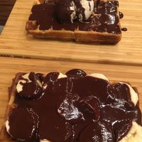 Banana chocolate (bottom) and ice cream chocolate (top) waffles.  at The Sister in Brussels