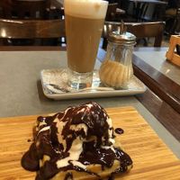 Soya latte and Belgian waffle with soy ice cream. Neither were my cup of tea so to speak, but worth a shot. at The Sister in Brussels