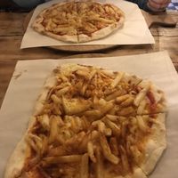 Veggie (top) and vegan varieties of the same pizza at Pizza Loft in Krakow