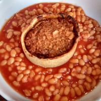 Jackfruit pie (from Cool Jerk Vegan) with baked beans at Rose & Grant's in Glasgow