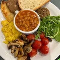 Full vegan breakfast. I really enjoyed the eggs, and the sausage square was great too. I also appreciated their low sodium vegan haggis when compared to others.  at Rose & Grant's in Glasgow