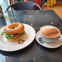 Ultimate vegan bagel and chai latte at Rose & Grant's in Glasgow