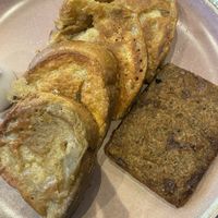 Vegan French toast with square sausage on the side   at Rose & Grant's in Glasgow