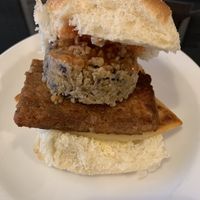 Morton’s roll with potato scone, Vegan Lorne sausage and Vegan haggis  at Rose & Grant's in Glasgow