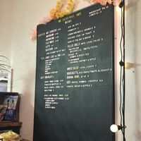 menu board July 2017 at The Old Electric Shop in Hay-on-wye