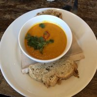 carrot and sesame soup, delicious! at The Old Electric Shop in Hay-on-wye