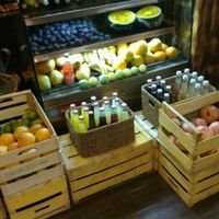 The vegetable & fruit fridge from which they make smoothies. at We Farm in Amman