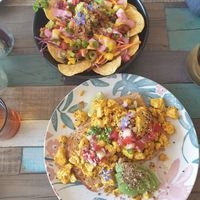 Nacho nacho man, and Tofu Scramble at Particle Cafe in Avondale Heights