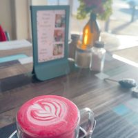 Pink Latte & beautiful cozy vibe  at Particle Cafe in Avondale Heights