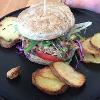 Jackfruit burger  at Particle Cafe in Avondale Heights