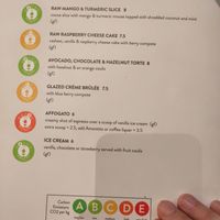 Dessert menu (traffic light carbon emissions) at Stem & Glory in Cambridge