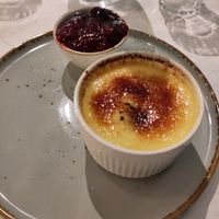 Crème Brulee with berry compote at Stem & Glory in Cambridge