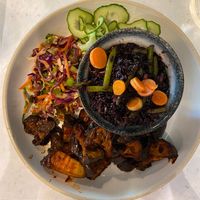 black rice and spicy miso aubergine at Stem & Glory in Cambridge