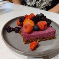 Raspberry cheesecake at Stem & Glory in Cambridge
