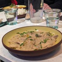 Pumpkin ravioli with mushrooms sauce at Stem & Glory in Cambridge