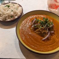 Tempeh tikka masala with rice at Stem & Glory in Cambridge