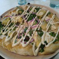 Spinach and artichoke pizza at Stem & Glory in Cambridge