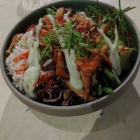 Delicious bowl with oyster mushrooms at Stem & Glory in Cambridge