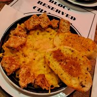 Mac and cheese with popcorn seitan + garlic bread at Bloc Bar Glasgow in Glasgow