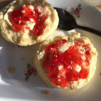 Scone with raspberry jam at Hidden Lane Tea Room in Glasgow
