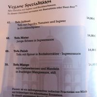 The vegan options at Taj Mahal in Willingen Upland