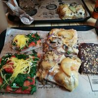 Vincenzo and montagnarde pizzas and a wonderful desert for chocolate addicts :)  at Hank Vegan Pizza in Paris