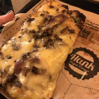 Potato, red onion, mushroom with a really delicious cheese  at Hank Vegan Pizza in Paris