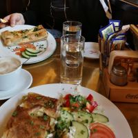 Coffee and veggie strudel at Hokuspokus in Innsbruck