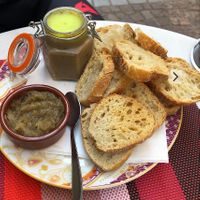 Vegan foie gras à la maison (coconut oil and turmeric on top)  at Namasthe in Montauban