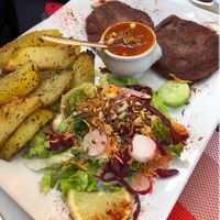 Homemade burgers (kidney bean base) at Namasthe in Montauban