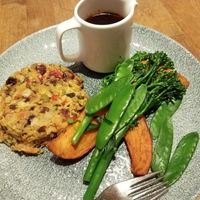 lentil loaf with gravy, yams and green veggies  at Acton & Sons in Belfast