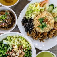 Vegan bittergourd yong tau foo, lion’s mane mushroom rice, leicha kolomee at FIREFLY 萤火虫 by Thunder Tree in Central Singapore