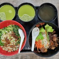 Top is the signature leicha comes with the leicha soup, bottom is Braised Tofu with plain soup at FIREFLY 萤火虫 by Thunder Tree in Central Singapore