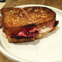 Beetroot toastie with cheddar removed and vegan cashew cheese added at KINES in Brunswick