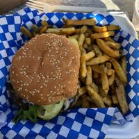 Burger and fries - SO good at Fish on Fifth in Sidney